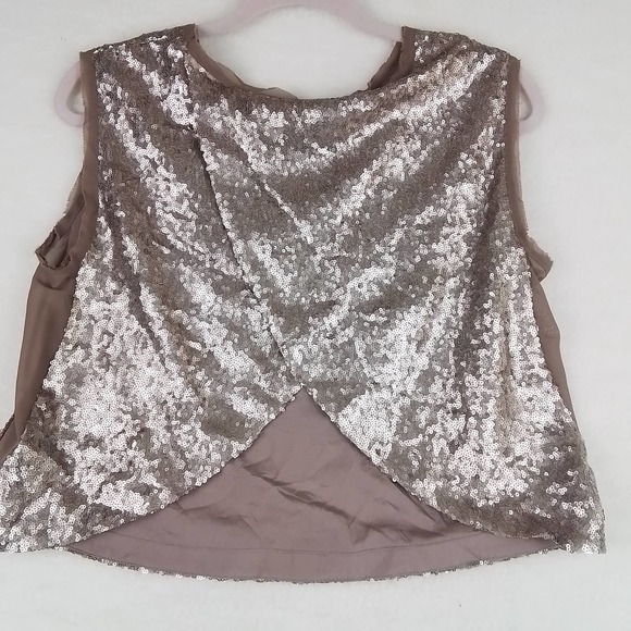 Darling Tops - Darling Open Back Sequin Cropped Blouse in Champaign w/ Raw Hems